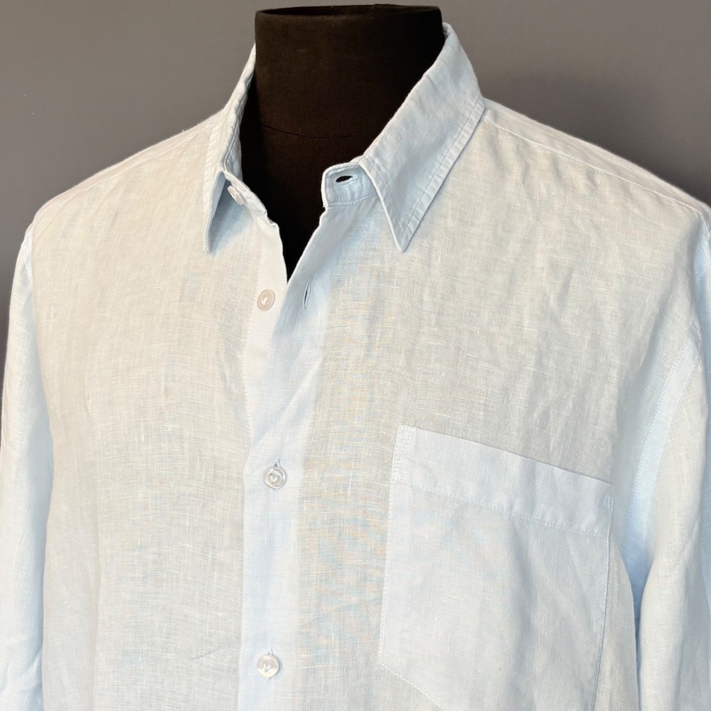 Vilebrequin‎ Linen Button Down Shirt | Sz XL | Blue Long Sleeve | Turtle Logo
